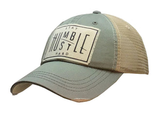 "Stay Humble Hustle Hard" Distressed Trucker Cap