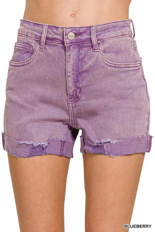 Zenana 5 Pockets Cuffed Shorts Violet Small