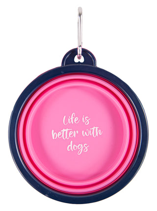 SS Life is Better w/Dogs Travel Pet Bowl