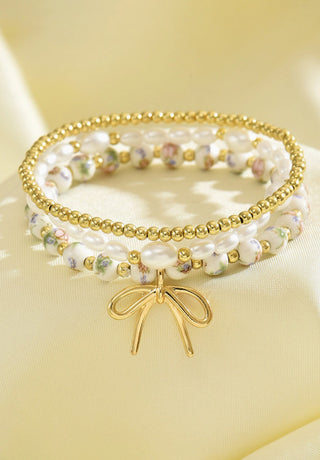 Little Daisy Closet Bow Charm Beaded Triple Layer Bracelet