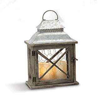 Wood & Metal Chicken Wire Lantern Small