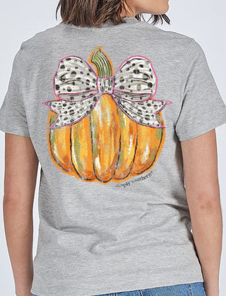 Simply Southern Short Sleeve Tee Bow Pumpkin Storm Heather