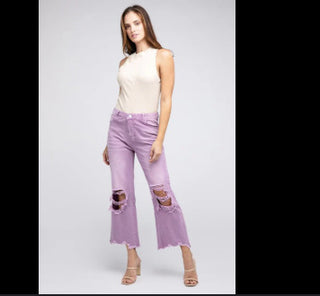 Bibi Distressed Vintage Washed Wide Leg Pants Vintage Lavender Medium