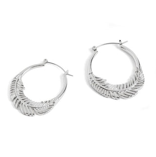 Whispers Feather Hoop Earings Silver WN004649