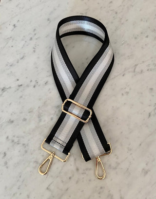 Jen & Co Striped Guitar Strap Black/Silver STPSTRP