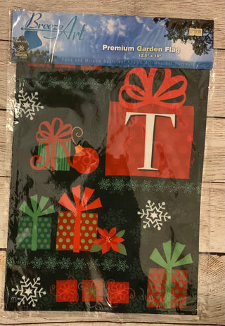 Christmas Present Monogram Garden Flag
