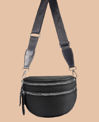 Zenana Double Zip Crescent Sling Bum Bag Black