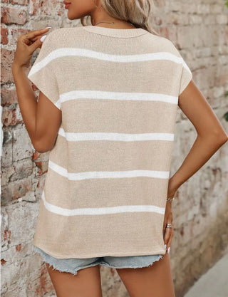 Lovesoft Round Neck Casual Striped Sweater Apricot