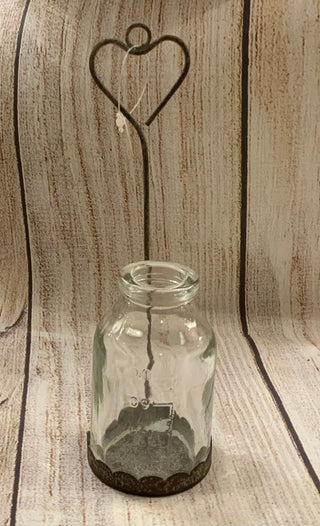 Metal Heart Stand w/Glass Jar Bud Vase