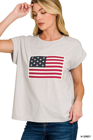 Zenana American Flag Tee Heather Grey