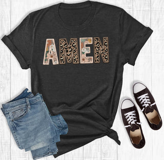 Rebel Rose Boho Faith Amen Graphic Tee Charcoal