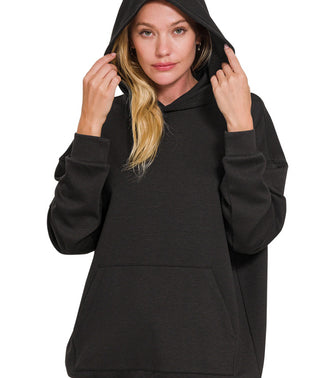 Zenana Scuba Hoodie with Kangaroo Pocket Black