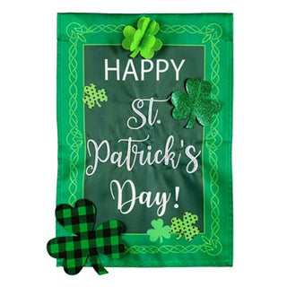 St. Patrick’s Patterned Shamrocks Garden Applique Flag
