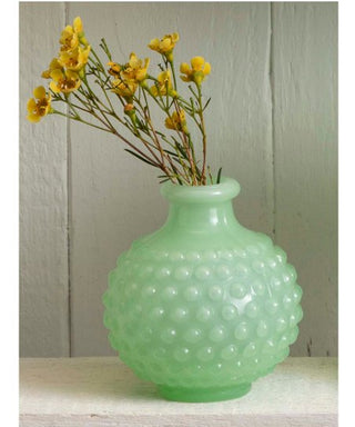 J.C. Rollie Green Milk Glass Hobnail Vase