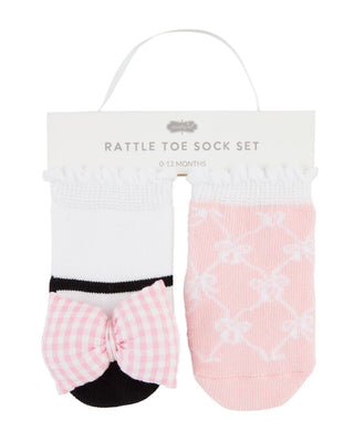 Mudpie Gingham Bow Rattle Toe Socks