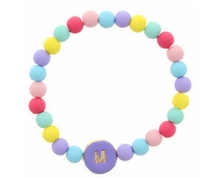 Jane Marie Kids Purple Stamped Multicolored Beaded Initial Bracelet "M"