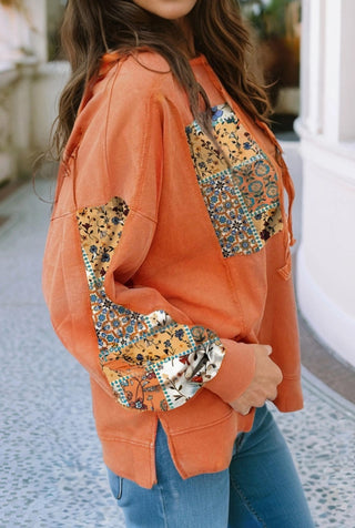 Little Daisy Closet Mix Floral Patchwork Hoodie Flamingo