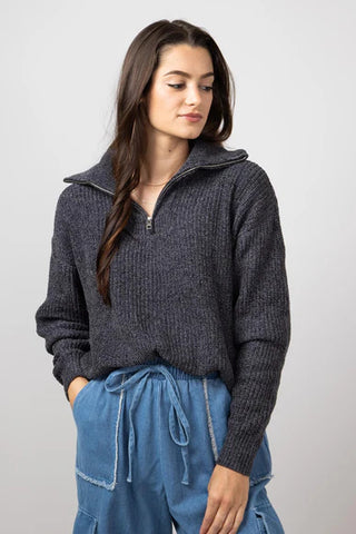 Simply Southern Quarter Zip Sweater Coal