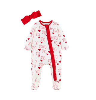 Mudpie Pink Vday Rib Sleeper w/Headband 0-3M