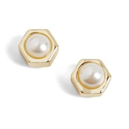 Whispers Gold Hexagon Pearl Stud Earrings WN004586