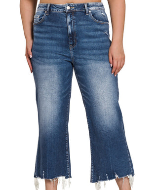 Zenana Mid Rise Straight Raw Hem Denim Pants 1639DD