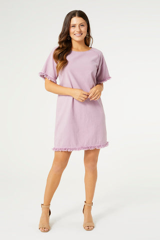 Coco+Carmen Olivia Short Sleeve Fringe Trim Dress Dusty Plum