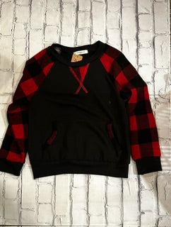 12PM Long Sleeve Toddler Top with Pocket Buffalo Plaid Black