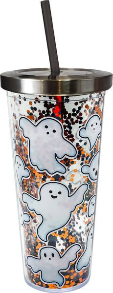 Boo Glitter Cup w/Straw