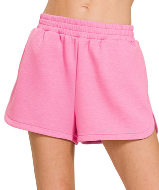 Zenana Scuba Elastic Waistband Dolphin Shorts Candy Pink