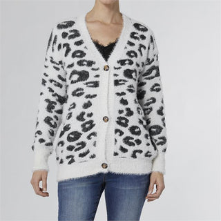Coco & Carmen Shelby Printed Eyelash Boyfriend Cardigan Winter White & Black