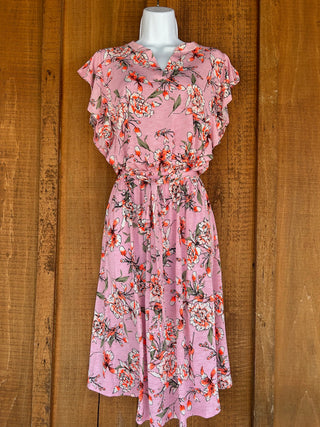 Sew in Love Self Tie Waist Belt Midi Dress Mauve/Orange