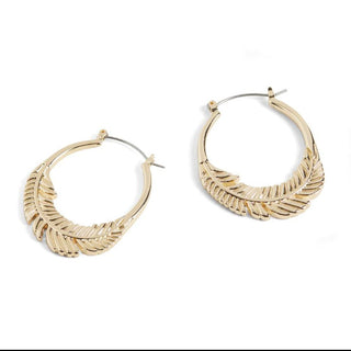Whispers Feather Hoop Earrings Gold WN004648
