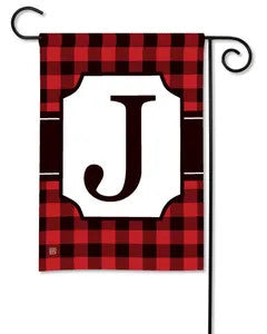 Red & Black Check Monogram Garden Flag