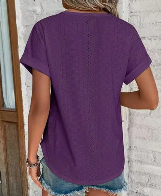 Lovesoft Textured Cap Sleeve Casual Tunic Top Purple