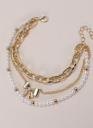 Josslyn Bow Pearl Link Trio Set Bracelet Gold