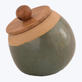 Ceramic Canister w/Wood Lid