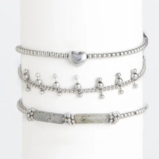 Howard's Narelle Waterproof Heart Beaded Bracelet Set Silver