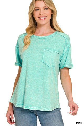 Zenana Halo Snow Washed Relaxed Fit Tee Mint