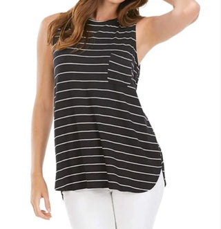 Mudpie Cason Tank Top Black Stripe with Front Pocket