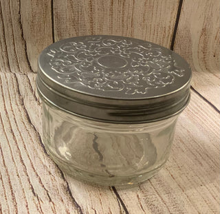 Glass Jar w/Metal Embossed Lid