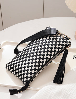 Zenana Woven Wristlet Clutch Black Checkered