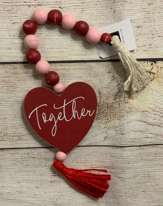 Valentine Heart Shaped Sign w/Blessing Beads