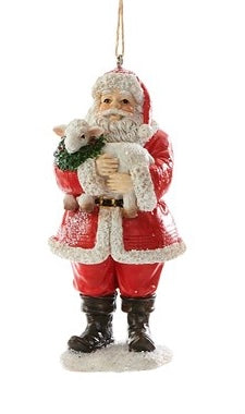 Santa Holding Farm Animal Ornament