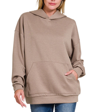 Zenana Scuba Hoodie with Kangaroo Pocket Cocoa