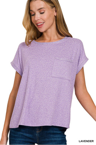Zenana Melange Hacci Tee with Pocket Lavender