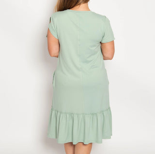 Arianna Slit-Sleeve Dress with Ruffle Hem Sage