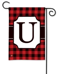 Red & Black Check Monogram Garden Flag