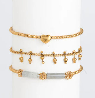 Howard's Narelle Waterproof Heart Beaded Bracelet Set Gold