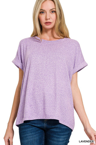 Zenana Soft Melange Hacci Short Sleeve Top Lavender