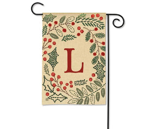 Holly Berries Monogram Garden Flag
